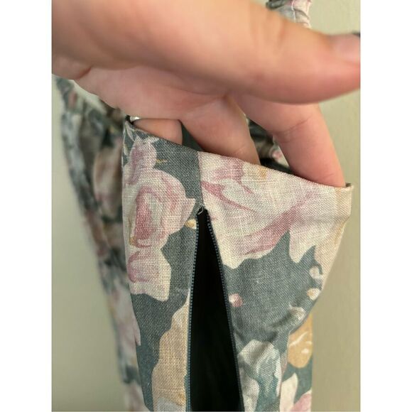 We Are Kindred Isobel Linen Gathered Sweetheart Midi Dress SZ 4 Floral Feminine - Picture 8 of 11